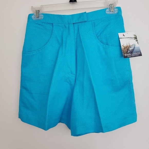 Vintage Marsh Landing Turquoise High Rise Cotton Shorts Womens 6 Runs Small NOS - Picture 1 of 11